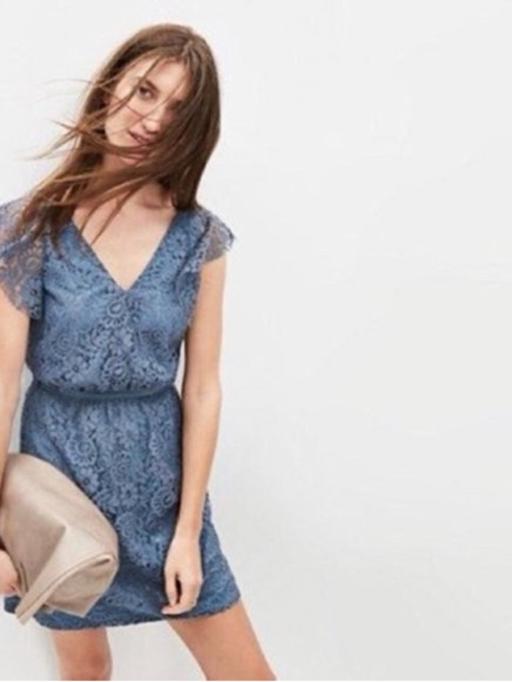Madewell Dusty Blue Lace V-Neck Short Dress